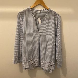 Striped Eyelet-Hem Blouse